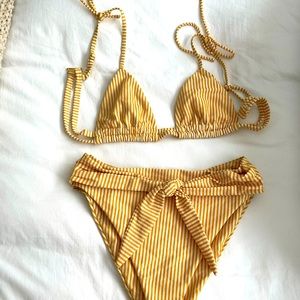 Montce Swim Canary Stripe Bikini XL BOTTOMS ONLY